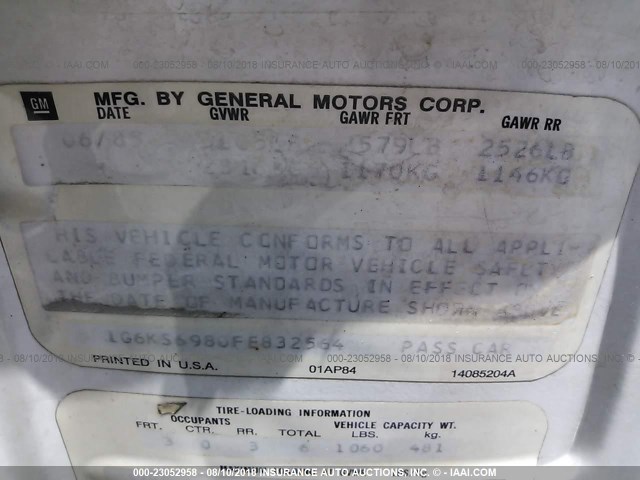 1G6KS6980FE832564 - 1985 CADILLAC SEVILLE WHITE photo 9