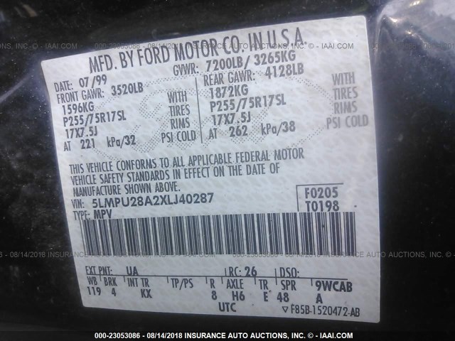 5LMPU28A2XLJ40287 - 1999 LINCOLN NAVIGATOR BLACK photo 9