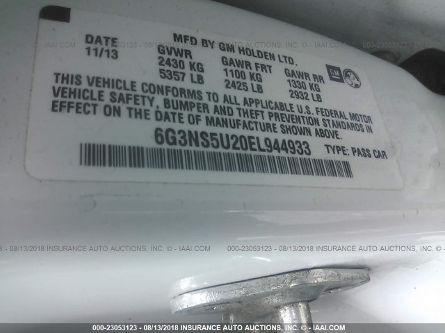 6G3NS5U20EL944933 - 2014 CHEVROLET CAPRICE POLICE WHITE photo 9