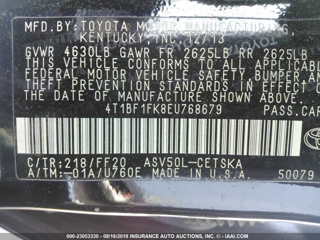 4T1BF1FK8EU768679 - 2014 TOYOTA CAMRY L/SE/LE/XLE Qara foto 9