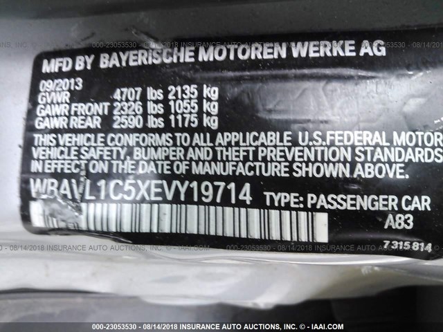 WBAVL1C5XEVY19714 - 2014 BMW X1 XDRIVE28I GRAY photo 9