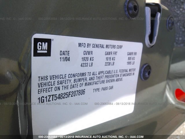 1G1ZT54825F207806 - 2005 CHEVROLET MALIBU LS Бежевый фото 9