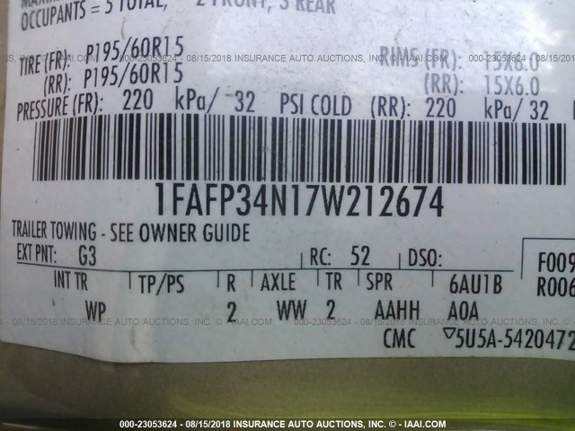 1FAFP34N17W212674 - 2007 FORD FOCUS ZX4/S/SE/SES 棕色 照片 9