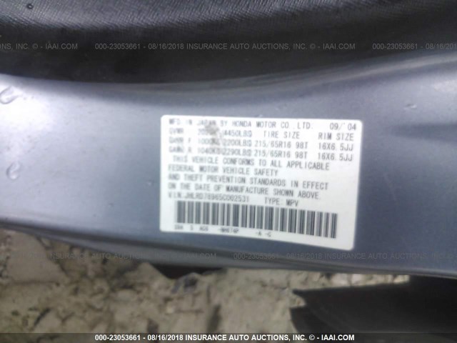 JHLRD78965C002531 - 2005 HONDA CR-V SE/EX GRAY photo 9