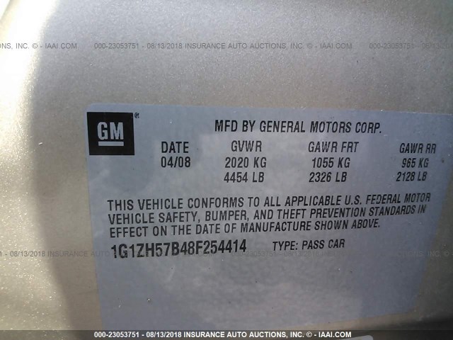 1G1ZH57B48F254414 - 2008 CHEVROLET MALIBU 1LT 金色 照片 9