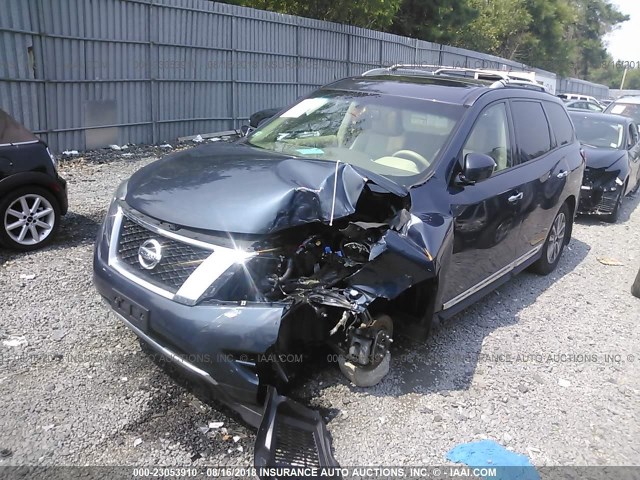 5N1AR2MM1EC724705 - 2014 NISSAN PATHFINDER S/SV/SL/PLATINUM BLUE photo 2