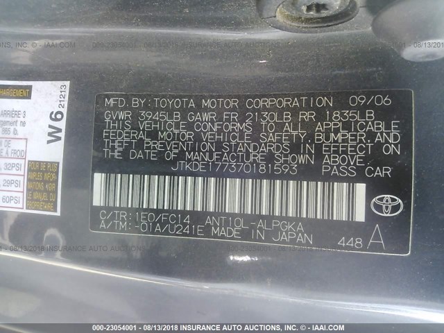 JTKDE177370181593 - 2007 TOYOTA SCION TC 黑色 照片 9