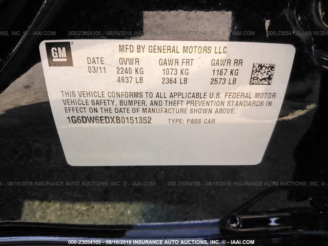 1G6DW6EDXB0151352 - 2011 CADILLAC STS LUXURY BLACK photo 9