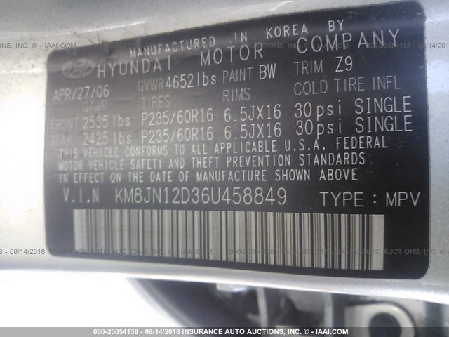 KM8JN12D36U458849 - 2006 HYUNDAI TUCSON GLS/LIMITED 香槟色 照片 9