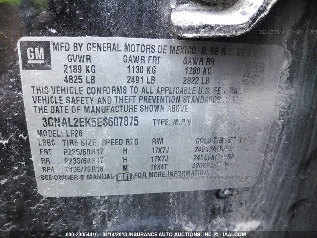 3GNAL2EK5ES607875 - 2014 CHEVROLET CAPTIVA LS 黑色 照片 9