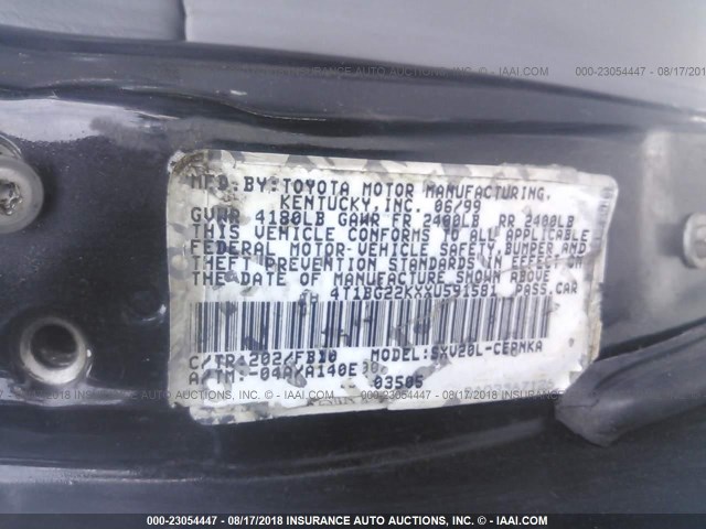 4T1BG22KXXU591581 - 1999 TOYOTA CAMRY CE/LE/XLE 黑色 照片 9