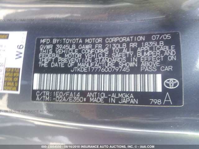 JTKDE177760079745 - 2006 TOYOTA SCION TC 灰色 照片 9