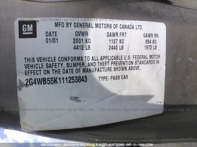 2G4WB55K111253843 - 2001 BUICK REGAL LS GOLD photo 9