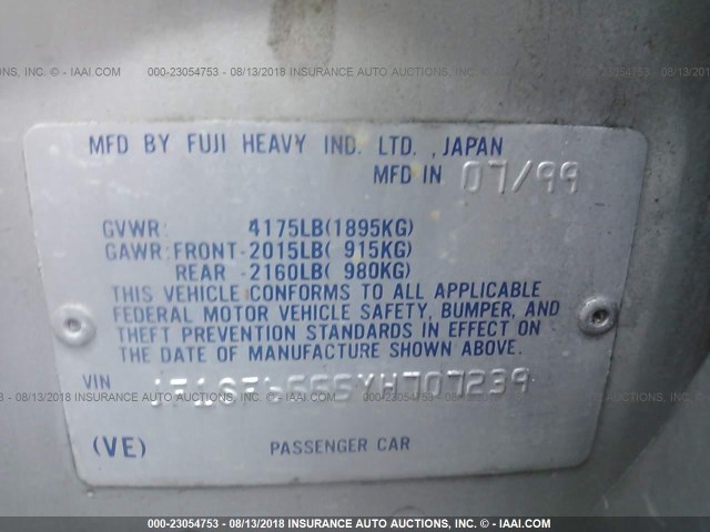 JF1SF6555YH707239 - 2000 SUBARU FORESTER S 银色 照片 9