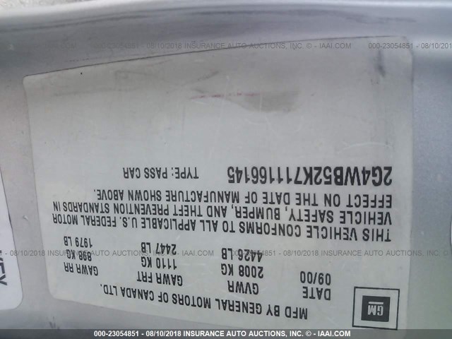 2G4WB52K711166145 - 2001 BUICK REGAL LS SILVER photo 9