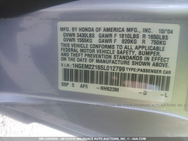 1HGEM22165L012799 - 2005 HONDA CIVIC DX VP Gümüş foto 9