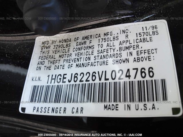 1HGEJ6226VL024766 - 1997 HONDA CIVIC DX BLACK photo 9