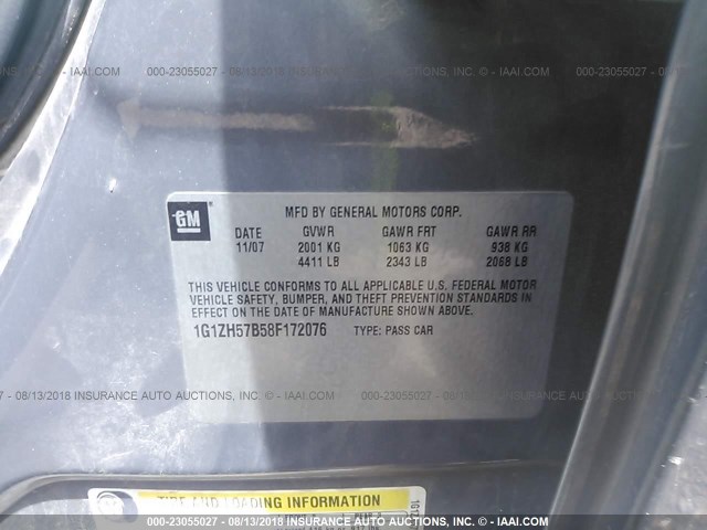 1G1ZH57B58F172076 - 2008 CHEVROLET MALIBU 1LT ვერცხლისფერი ფოტო 9