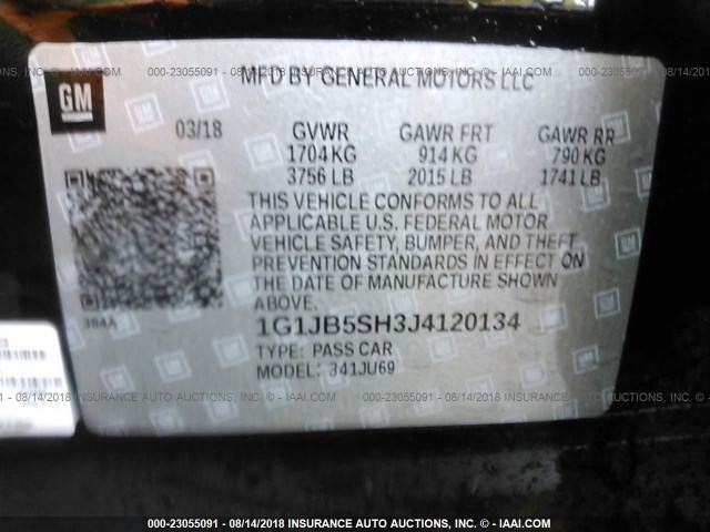 1G1JB5SH3J4120134 - 2018 CHEVROLET SONIC LS 黑色 照片 9