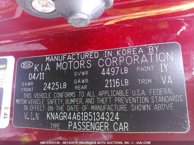 KNAGR4A61B5134324 - 2011 KIA OPTIMA SX RED photo 9