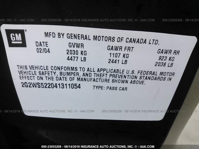 2G2WS522041311054 - 2004 PONTIAC GRAND PRIX GT2 შავი ფოტო 9