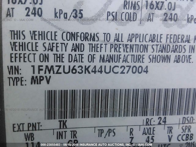 1FMZU63K44UC27004 - 2004 FORD EXPLORER XLT/XLT SPORT/NBX 棕色 照片 9