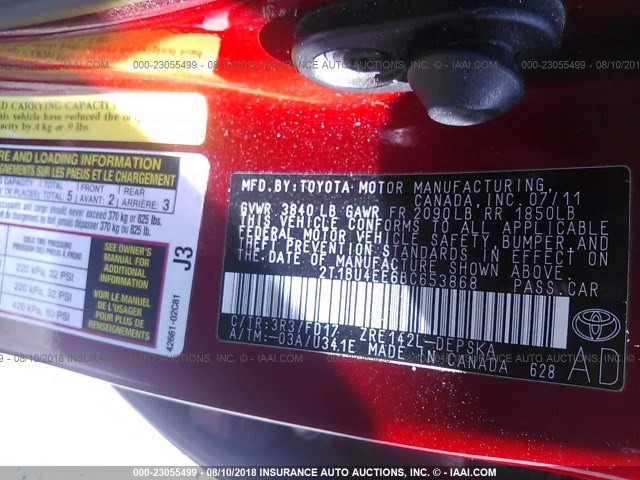 2T1BU4EE6BC653868 - 2011 TOYOTA COROLLA S/LE RED photo 9