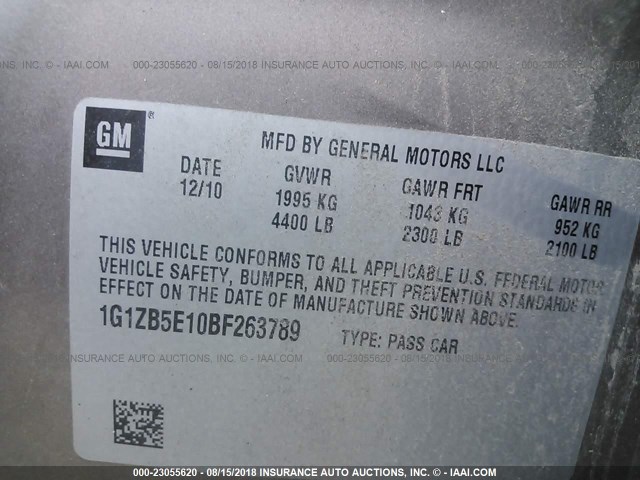 1G1ZB5E10BF263789 - 2011 CHEVROLET MALIBU LS Gümüş foto 9