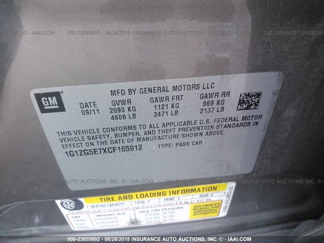 1G1ZG5E7XCF165912 - 2012 CHEVROLET MALIBU LTZ 棕色 照片 9