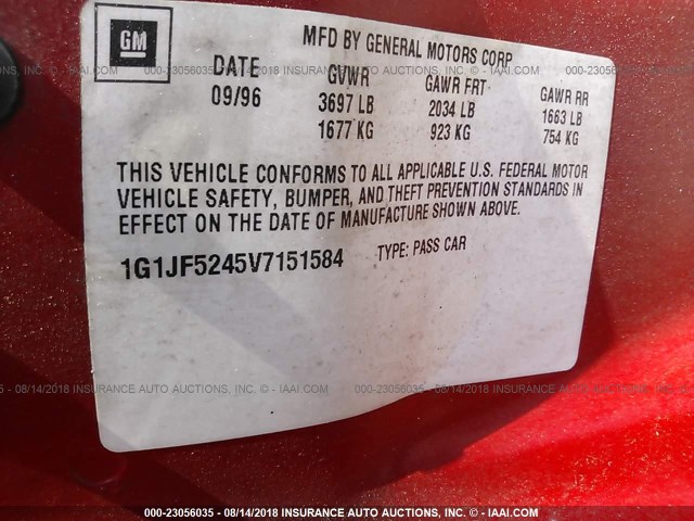 1G1JF5245V7151584 - 1997 CHEVROLET CAVALIER LS RED photo 9