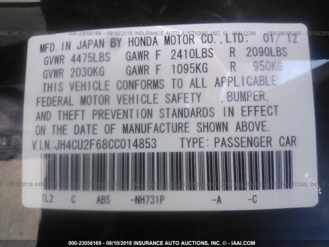 JH4CU2F68CC014853 - 2012 ACURA TSX TECH BLACK photo 9