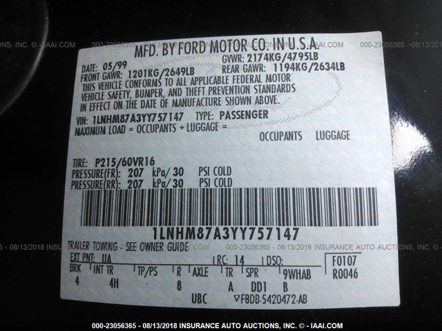 1LNHM87A3YY757147 - 2000 LINCOLN LS 黑色 照片 9