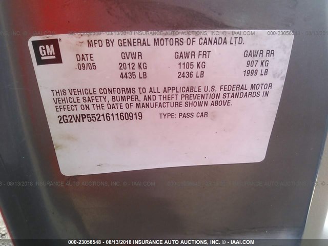 2G2WP552161160919 - 2006 PONTIAC GRAND PRIX GOLD photo 9