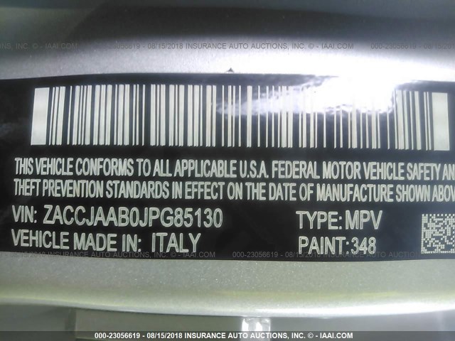 ZACCJAAB0JPG85130 - 2018 JEEP RENEGADE SPORT Արծաթագույն լուսանկար 9