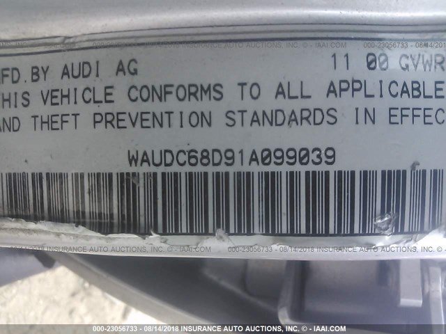 WAUDC68D91A099039 - 2001 AUDI A4 1.8T QUATTRO SILVER photo 9