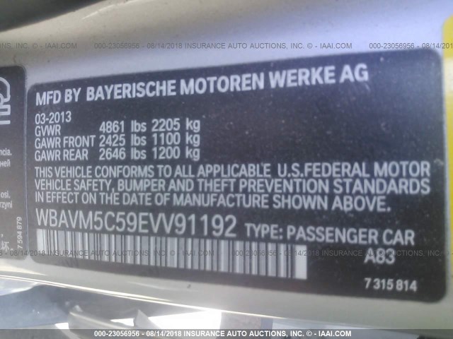 WBAVM5C59EVV91192 - 2014 BMW X1 XDRIVE35I SILVER photo 9