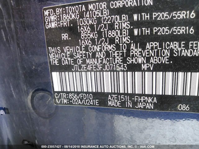 JTLZE4FE3FJ071543 - 2015 TOYOTA SCION XB Azul foto 9