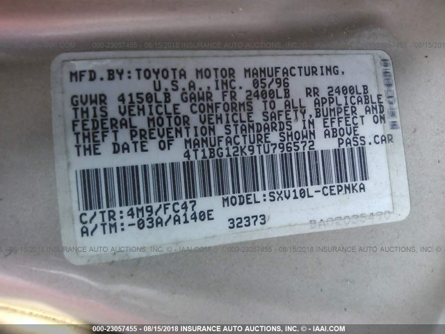 4T1BG12K9TU796572 - 1996 TOYOTA CAMRY DX/LE/XLE GOLD photo 9