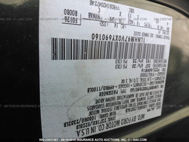 1LNHM97V0XY690160 - 1999 LINCOLN CONTINENTAL  Жасыл фото 9