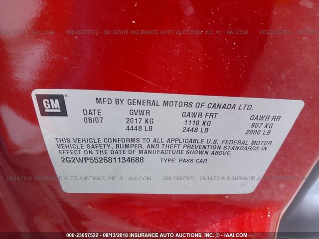 2G2WP552681134688 - 2008 PONTIAC GRAND PRIX RED photo 9