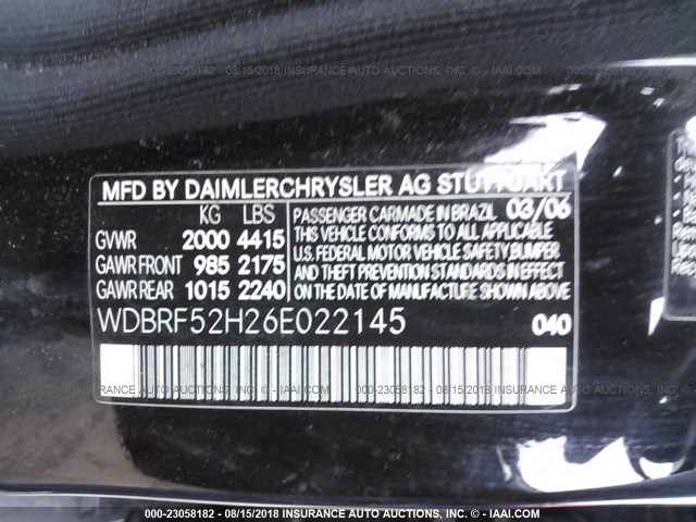 WDBRF52H26E022145 - 2006 MERCEDES-BENZ C GENERATION 2006 230 BLACK photo 9