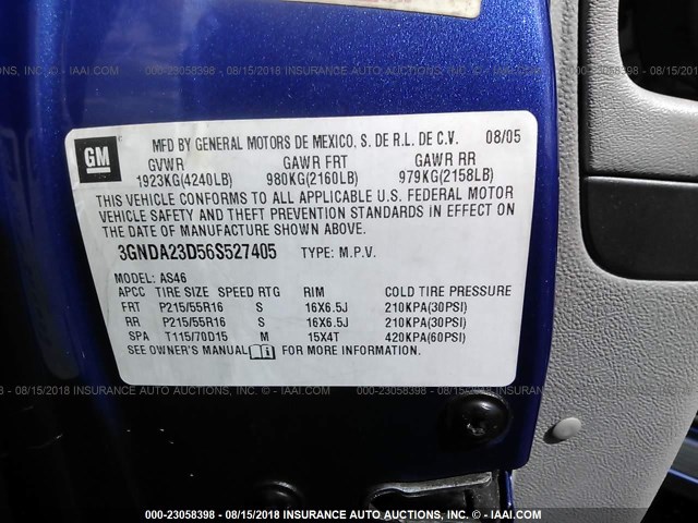 3GNDA23D56S527405 - 2006 CHEVROLET HHR LT BLUE photo 9