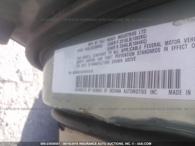 4S3BH675447641610 - 2004 SUBARU LEGACY OUTBACK AWP 绿色 照片 9