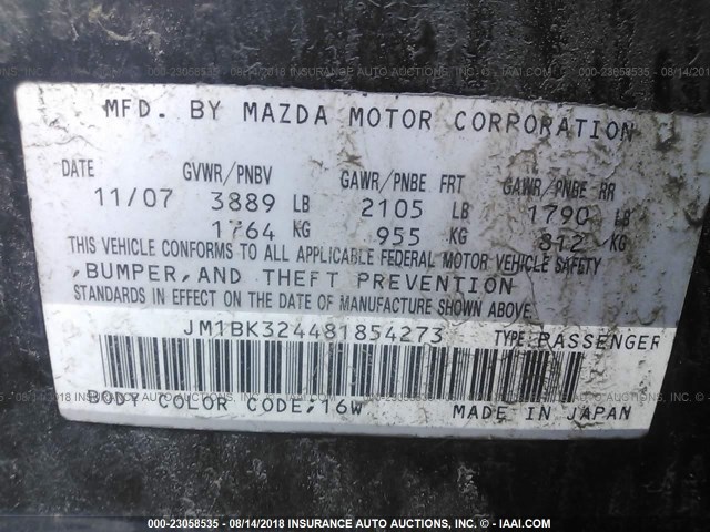 JM1BK324481854273 - 2008 MAZDA 3 S BLACK photo 9