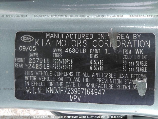 KNDJF723967164947 - 2006 KIA NEW SPORTAGE  GREEN photo 9