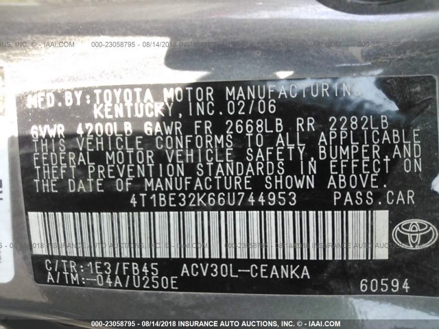 4T1BE32K66U744953 - 2006 TOYOTA CAMRY LE/XLE/SE Boz foto 9