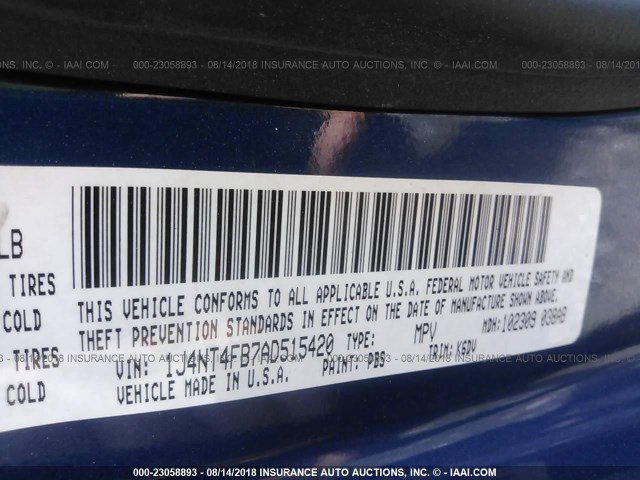 1J4NT4FB7AD515420 - 2010 JEEP COMPASS SPORT BLUE photo 9