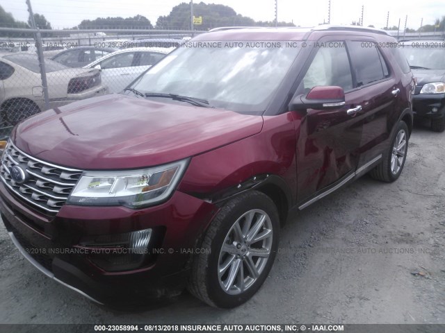 1FM5K7F83GGA60583 - 2016 FORD EXPLORER LIMITED MAROON photo 2