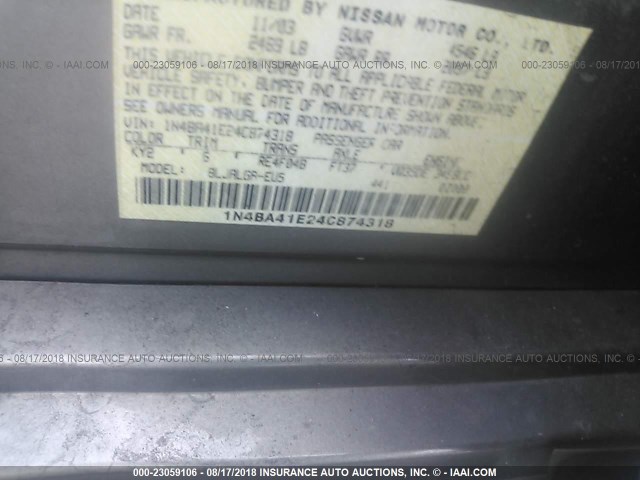 1N4BA41E24C874318 - 2004 NISSAN MAXIMA SE/SL TAN photo 9