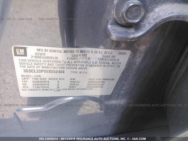 3GSCL33P89S552404 - 2009 SATURN VUE XE GRAY photo 9